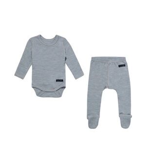 Ella Wool Grey Ribbed Baby Matching Set - base layer